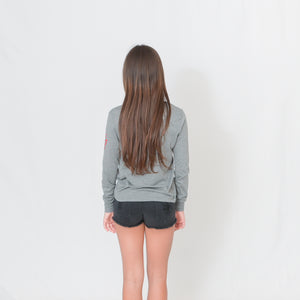 Rear VIew Gray Kids Long Sleeve Jersey Tee with Ari Heart and Be the Light on the Left Sleeve
