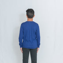 Load image into Gallery viewer, Rear View Royal Blue Kids Long Sleeve Jersey Tee with Be the Light on the Chest
