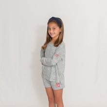 Load image into Gallery viewer, Girls - Light Gray/Oxford Long Sleeve Lightweight Cuddle Top - Ari Heart and Be the Light Text in Red
