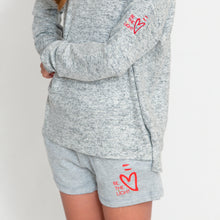 Load image into Gallery viewer, Close Up Girls Oxford/Light Gray Rally Shorts with Ari&#39;s Heart image on left thigh
