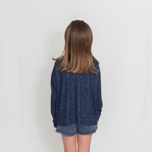 Rear View Girls - Navy Long Sleeve Lightweight Cuddle Top - Ari Heart and Be the Light Text in Red
