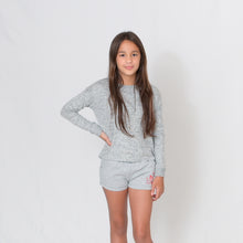 Load image into Gallery viewer, Girls - Light Gray/Oxford Long Sleeve Lightweight Cuddle Top - Ari Heart and Be the Light Text in Red
