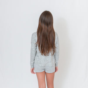 Rear View Girls - Light Gray/Oxford Long Sleeve Lightweight Cuddle Top - Ari Heart and Be the Light Text in Red