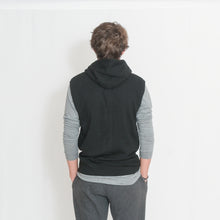 Load image into Gallery viewer, Rear View Black Sleeveless Fleece Hooded Sweatshirt with Be the Light Design in White on the Chest
