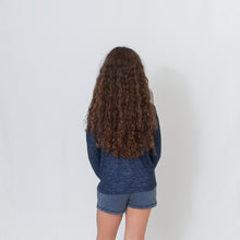 Load image into Gallery viewer, Rear View Girls Navy Rally Shorts with Ari&#39;s Heart image on left thigh
