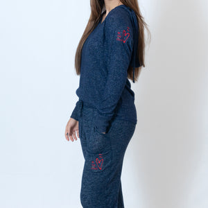 Navy Cuddle Joggers For Ladies with Embroidered Ari Heart and Be the Light