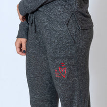 Load image into Gallery viewer, Close Up Charcoal  Cuddle Joggers For Ladies with Embroidered Ari Heart and Be the Light
