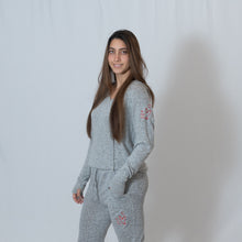 Load image into Gallery viewer, Oxford Gray Cuddle Joggers For Ladies with Embroidered Ari Heart and Be the Light
