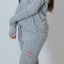 Load image into Gallery viewer, Close Up Oxford Gray Cuddle Joggers For Ladies with Embroidered Ari Heart and Be the Light
