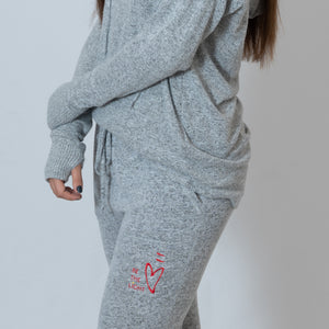 Close Up Oxford Gray Cuddle Joggers For Ladies with Embroidered Ari Heart and Be the Light