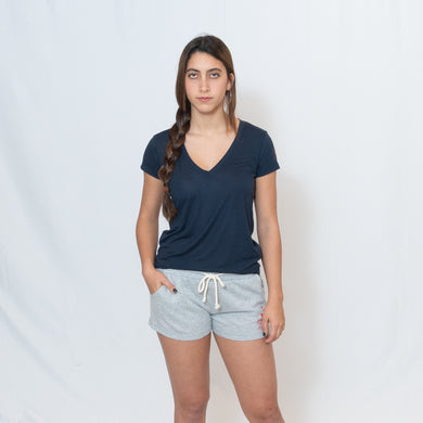 Navy V-neck Jersey Tshirt with Ari Heart and Be the Light Design on the Left Sleeve