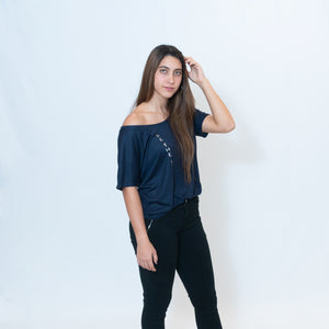 Midnight Blue Slouchy Fit T-Shirt with Be the Light Vertical Design on Front