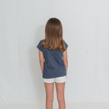 Load image into Gallery viewer, Rear View Girls Heather Navy Be the Light Short Sleeve Tshirt
