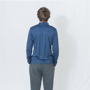 Rear View Dark Navy Long Sleeve Quarter Zip Top with Be the Light Design on Chest