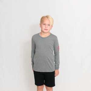 Gray Kids Long Sleeve Jersey Tee with Ari Heart and Be the Light on the Left Sleeve