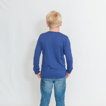 Load image into Gallery viewer, Rear View Royal Blue Kids Long Sleeve Jersey Tee with Be the Light on the Chest
