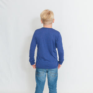 Rear View Royal Blue Kids Long Sleeve Jersey Tee with Be the Light on the Chest