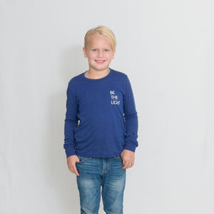 Royal Blue Kids Long Sleeve Jersey Tee with Be the Light on the Chest