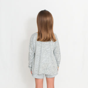 Rear View Girls - Light Gray/Oxford Long Sleeve Lightweight Cuddle Top - Ari Heart and Be the Light Text in Red