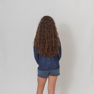 Rear View Girls - Navy Long Sleeve Lightweight Cuddle Top - Ari Heart and Be the Light Text in Red with Matching Shorts