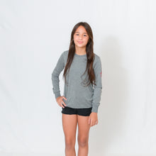 Load image into Gallery viewer, Gray Kids Long Sleeve Jersey Tee with Ari Heart and Be the Light on the Left Sleeve
