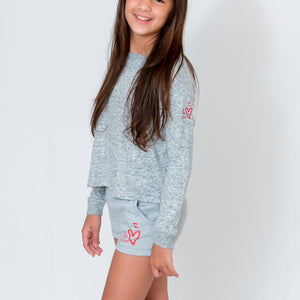 Girls Oxford/Light Gray Rally Shorts with Ari's Heart image on left thigh
