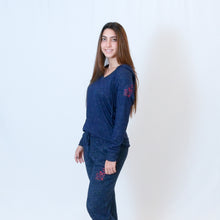 Load image into Gallery viewer, Navy Cuddle Joggers For Ladies with Embroidered Ari Heart and Be the Light
