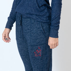 Close Up Navy Cuddle Joggers For Ladies with Embroidered Ari Heart and Be the Light