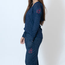 Load image into Gallery viewer, Navy Cuddle Joggers For Ladies with Embroidered Ari Heart and Be the Light
