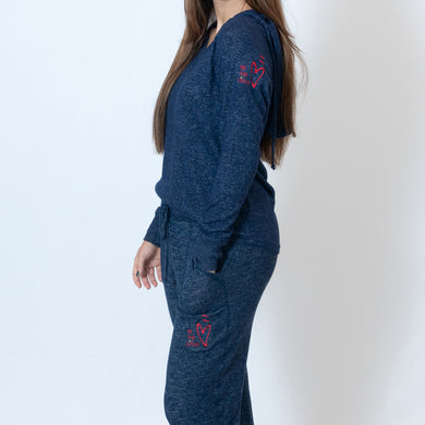 Navy Cuddle Joggers For Ladies with Embroidered Ari Heart and Be the Light