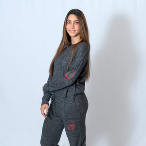 Charcoal  Cuddle Joggers For Ladies with Embroidered Ari Heart and Be the Light