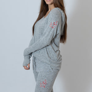 Oxford Gray Cuddle Joggers For Ladies with Embroidered Ari Heart and Be the Light