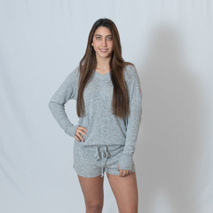 Oxford Gray Cuddle Shorts For Ladies with Embroidered Ari Heart and Be the Light 