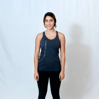 Vintage Navy Racerback Tank with Raw Hem Look and Be the Light Down the Front
