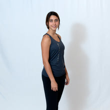 Load image into Gallery viewer, Vintage Navy Racerback Tank with Raw Hem Look and Be the Light Down the Front
