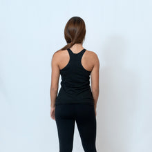 Load image into Gallery viewer, Rear View Vintage Black Racerback Tank with Raw Hem Look and Be the Light Down the Front
