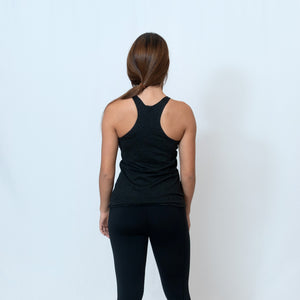Rear View Vintage Black Racerback Tank with Raw Hem Look and Be the Light Down the Front
