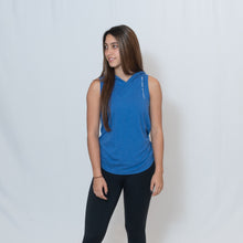 Load image into Gallery viewer, Royal Frost Blue Sleeveless Hoodie with Be the Light Down the Left Shoulder

