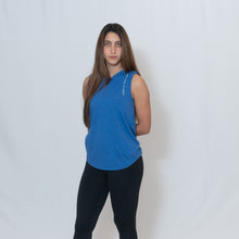 Load image into Gallery viewer, Royal Frost Blue Sleeveless Hoodie with Be the Light Down the Left Shoulder
