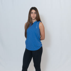 Royal Frost Blue Sleeveless Hoodie with Be the Light Down the Left Shoulder