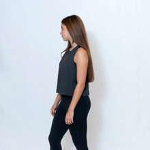 Load image into Gallery viewer, Gray Heather Cropped Racerback Tank Top with Ari Heart and Be the Light Design in Red

