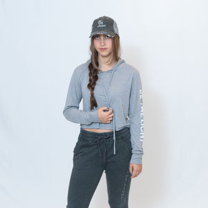 Gray Be the Light Sleeve Cropped Long Sleeve Hoodie T Shirt