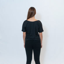 Load image into Gallery viewer, Rear View Charcoal Black Slouchy Fit T-Shirt with Be the Light Vertical Design on Front
