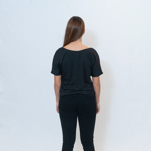 Rear View Charcoal Black Slouchy Fit T-Shirt with Be the Light Vertical Design on Front