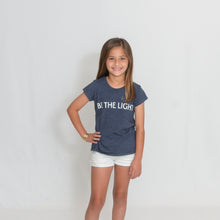 Load image into Gallery viewer, Girls Heather Navy Be the Light Short Sleeve Tshirt
