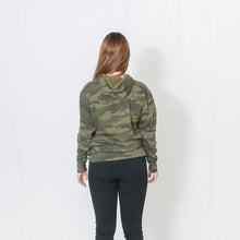 Load image into Gallery viewer, Rear View Be the Light White Text Unisex Lightweight Camo Hoodie with Kangaroo Pocket

