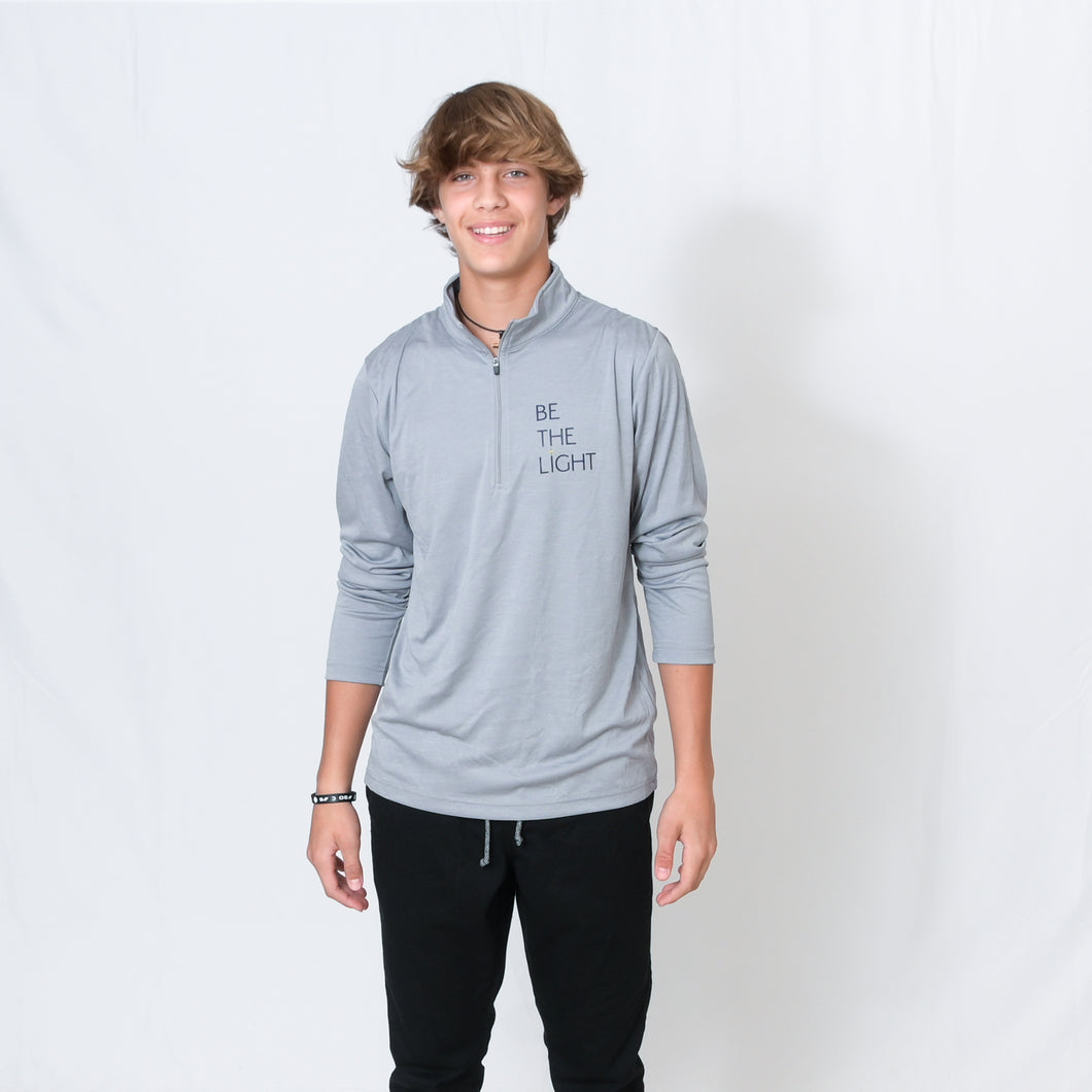 Athletic Heather Gray Long Sleeve Quarter Zip Top with Be the Light Design on Chest