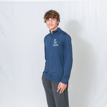 Load image into Gallery viewer, Dark Navy Long Sleeve Quarter Zip Top with Be the Light Design on Chest
