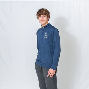 Dark Navy Long Sleeve Quarter Zip Top with Be the Light Design on Chest