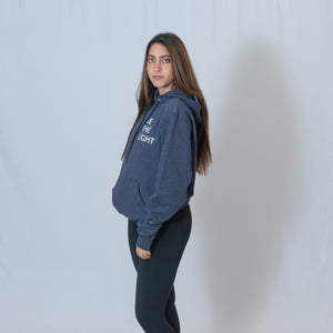 Heather Navy Hooded Sweatshirt with Be the Light Design on Left Chest
